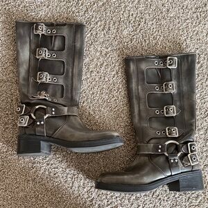 Steve Madden Gray Buckle Combat Boots